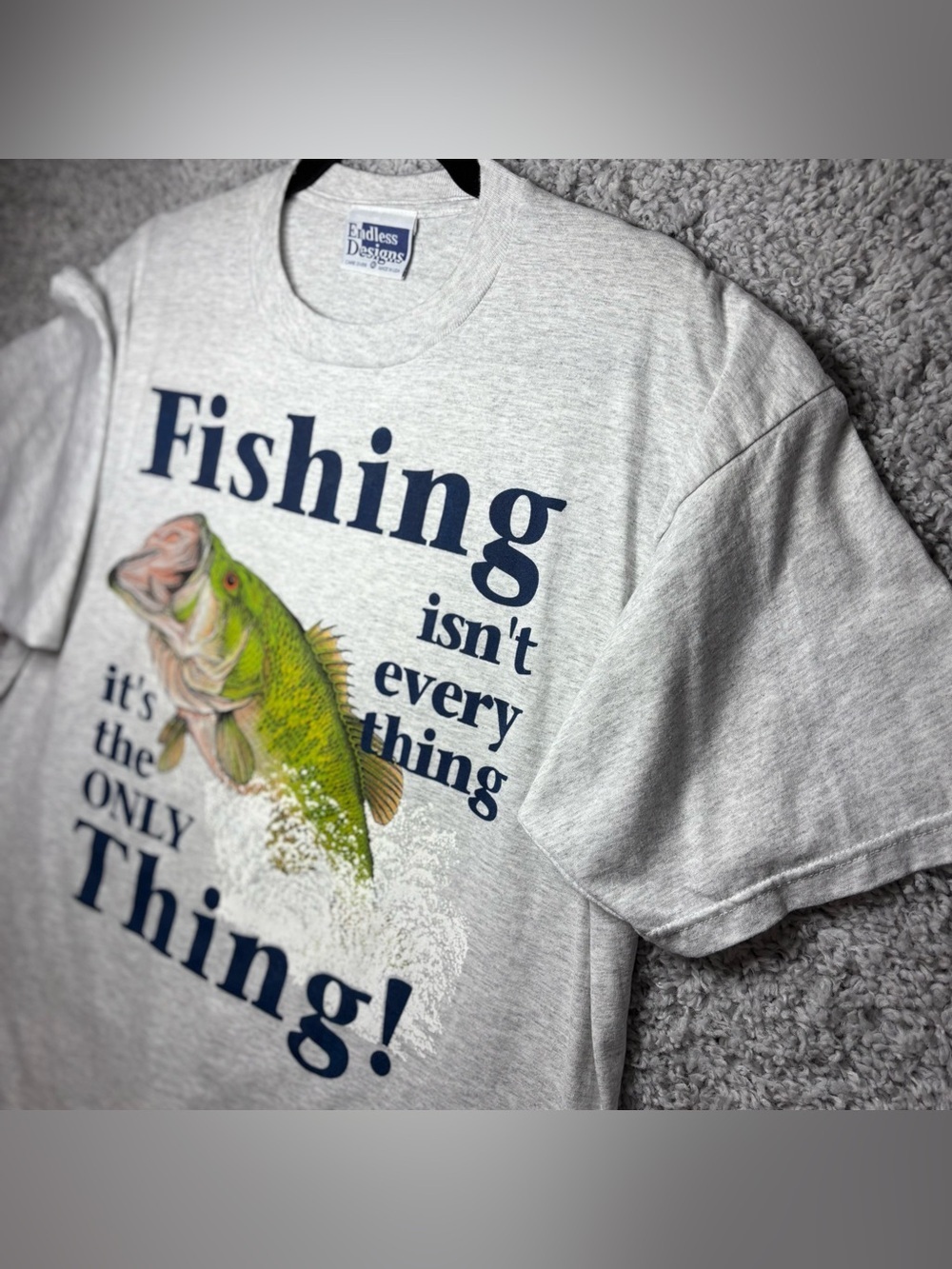 Vintage Fishing Shirt Mens Extra Large Made in USA Crewneck Tee Casual Bass Fish